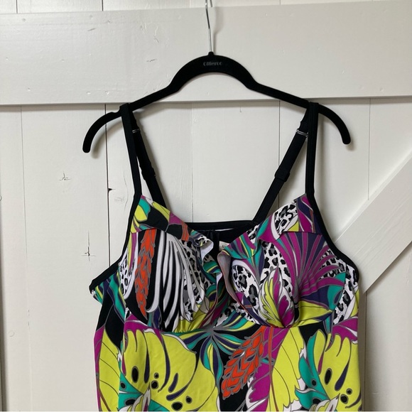 Cacique vibrant swim tankini swimsuit top size 44C underwire adjustable straps - Picture 9 of 9